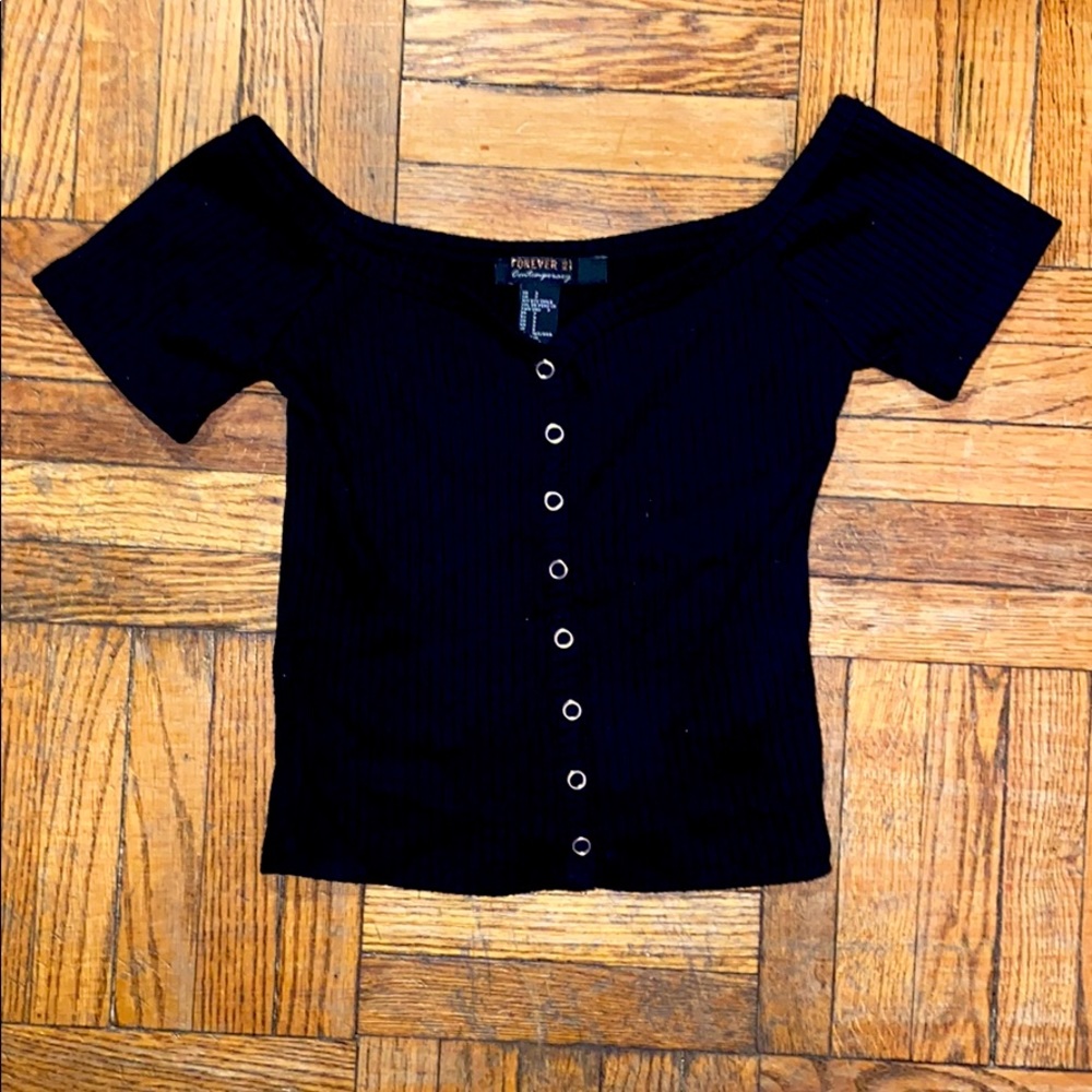 Cropped off the shoulder black top